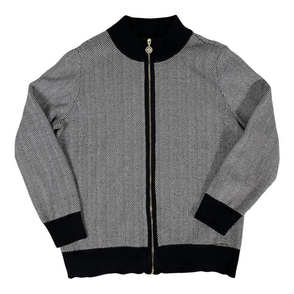 Anne klein houndstooth chevron patterned bomber